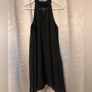 Black chiffon mock neck lace shift dress